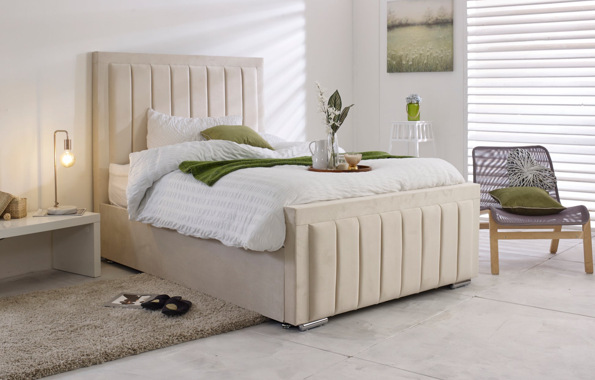 Chicago Ottoman Cream Double Bed Frame with Storage - Birmingham