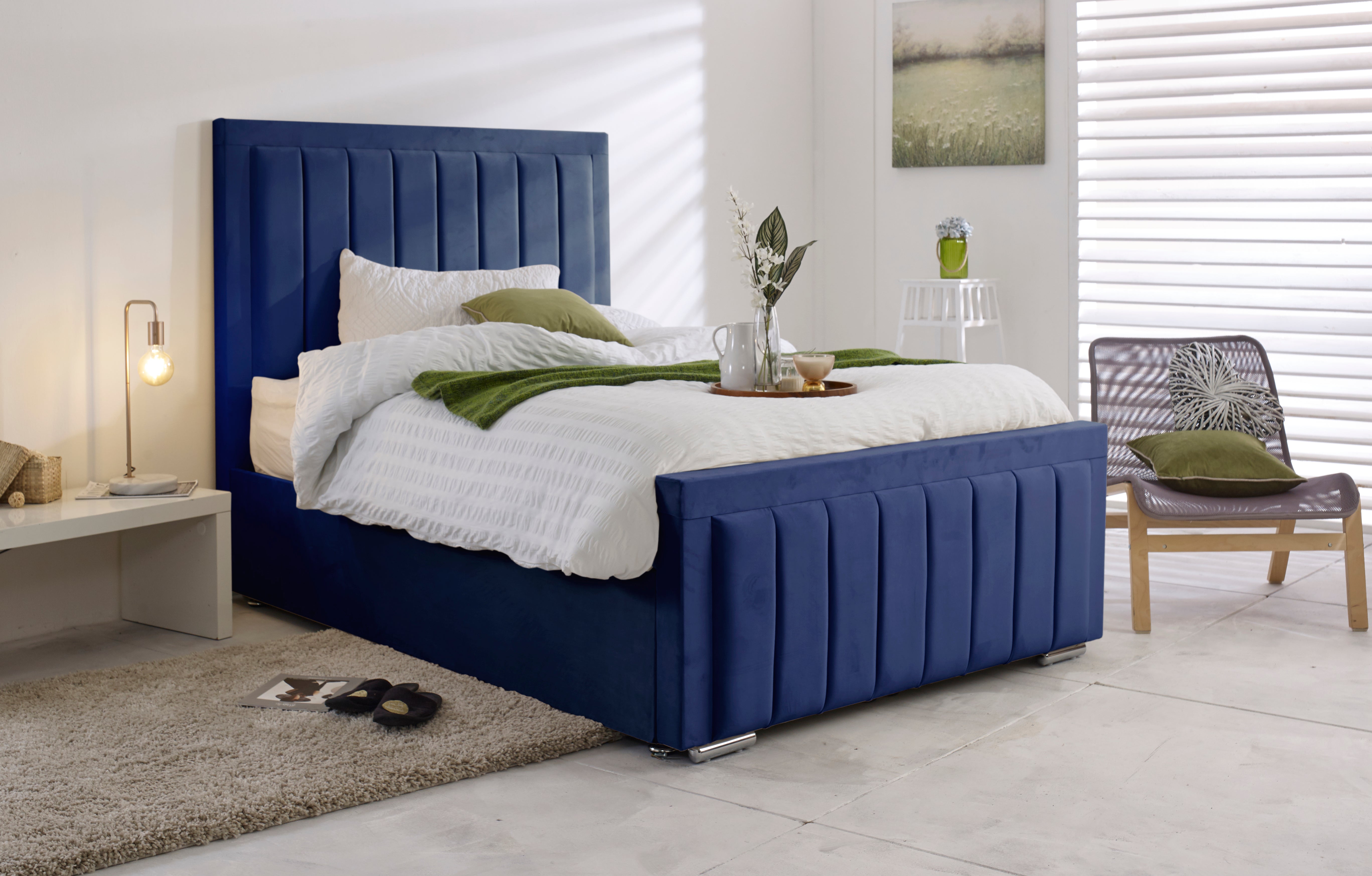 Navy blue king on sale size ottoman bed