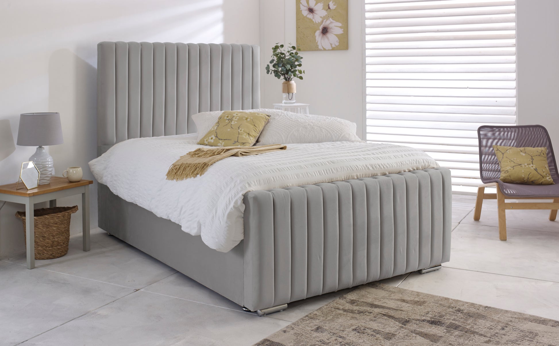 Manchester Double Ottoman Bed with Mattress in Cream - Birmingham Beds