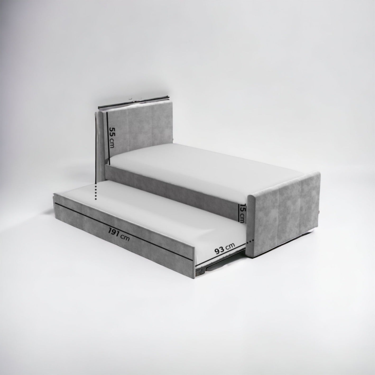 Single Guest Bed with Trundle in Grey by Rustic Charm Interior