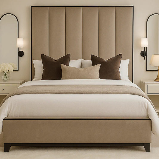 Herringbone Luxury Panelled Bed With Contrast Black Piping