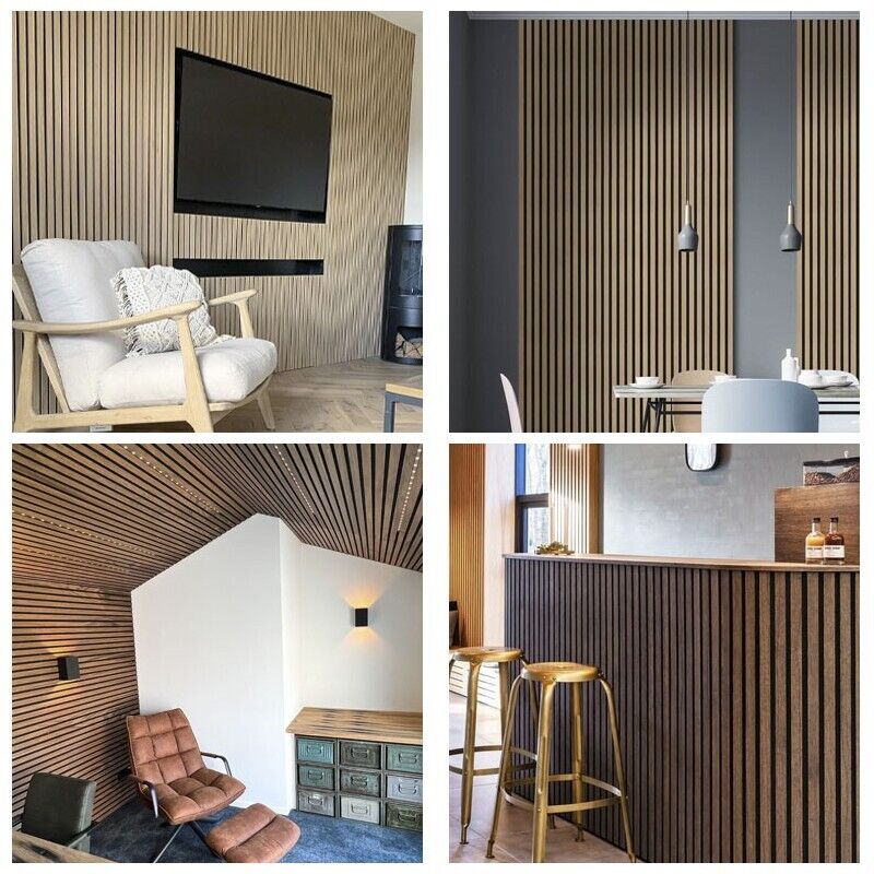 Acoustic Wood Wall Panels Smoked Oak Wall Cladding Panels 2400x600mm